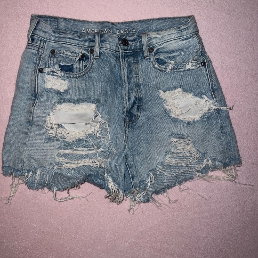 American Eagle Outfitters Light Blue Distressed Jean Shorts